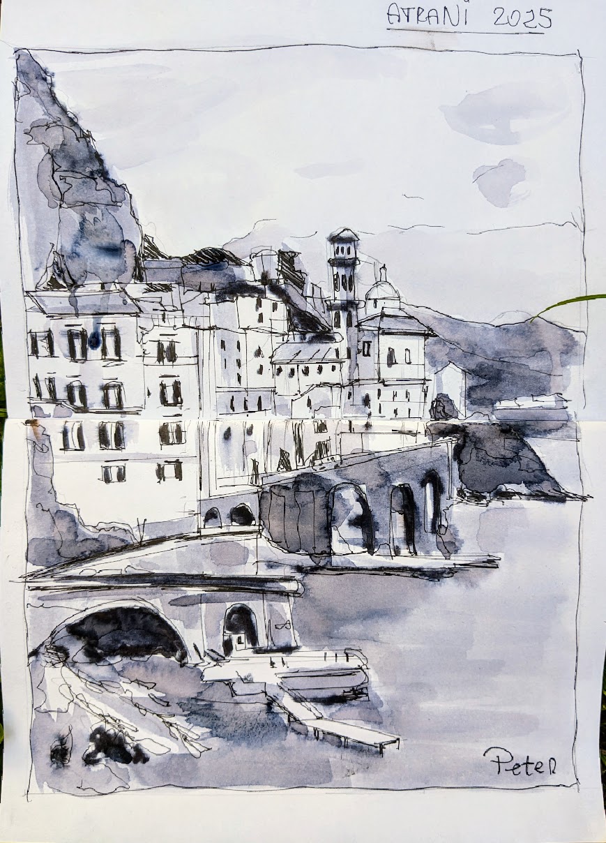 drawing and painting view Atrani Amalfi